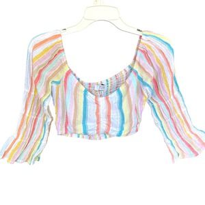Tobi Crop Top Womens Size Extra Small Pastel Smocked Puff Sleeve Crop Top